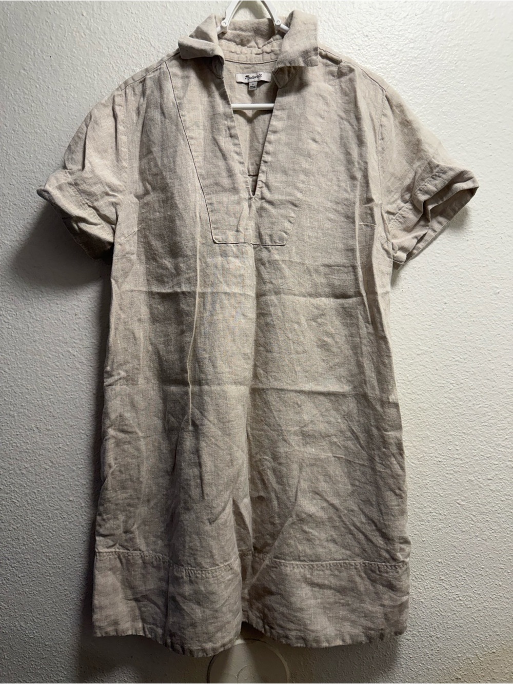 Madewell 100% Linen dress size S V-Neck Mini Dress in Light Beige - Picture 2 of 11